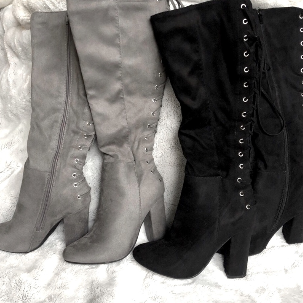 Bundle 2/$25 Suede Knee High Boots. Gray and Black. Size 6.